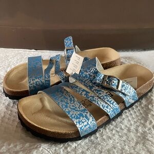 Birkenstock Light Blue and Silver Sandals